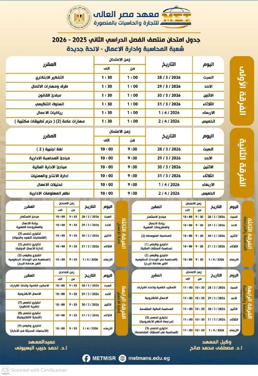 جدول منتصف الفصل الدراسي الثاني شعبة المحاسبة والادارة لائحة جديدة جدول منتصف الفصل الدراسي الثاني شعبة المحاسبة والادارة لائحة جديدة
