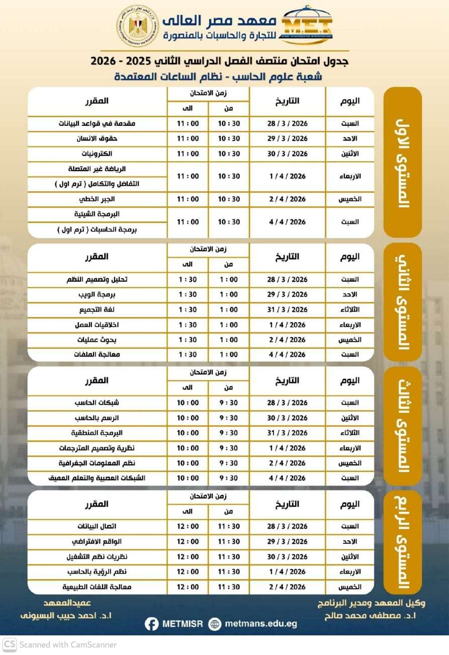 جدول منتصف الفصل الدراسي الثاني شعبة علوم الحاسب ساعات معتمدة جدول منتصف الفصل الدراسي الثاني شعبة علوم الحاسب ساعات معتمدة